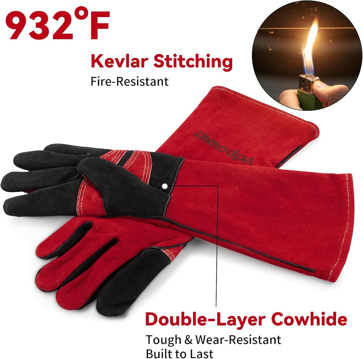 16 Inch Welding Gloves Heat Resistant 932°F for MIG/TIG/Stick Welding/Forging (M)