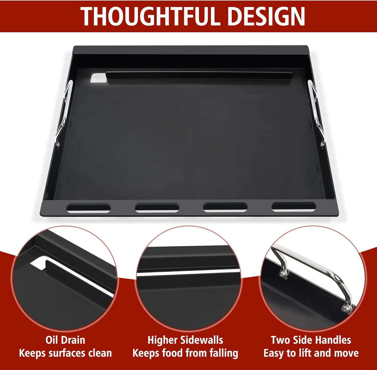 KEESHA 6787 Flat Top Griddle Insert for Weber Spirit I & II 300 Series, Universal Nonstick Griddle Replacement Parts for Broil King, Huntington and Sterling 3-Burner Gas Grill with Mini Oven Mitt