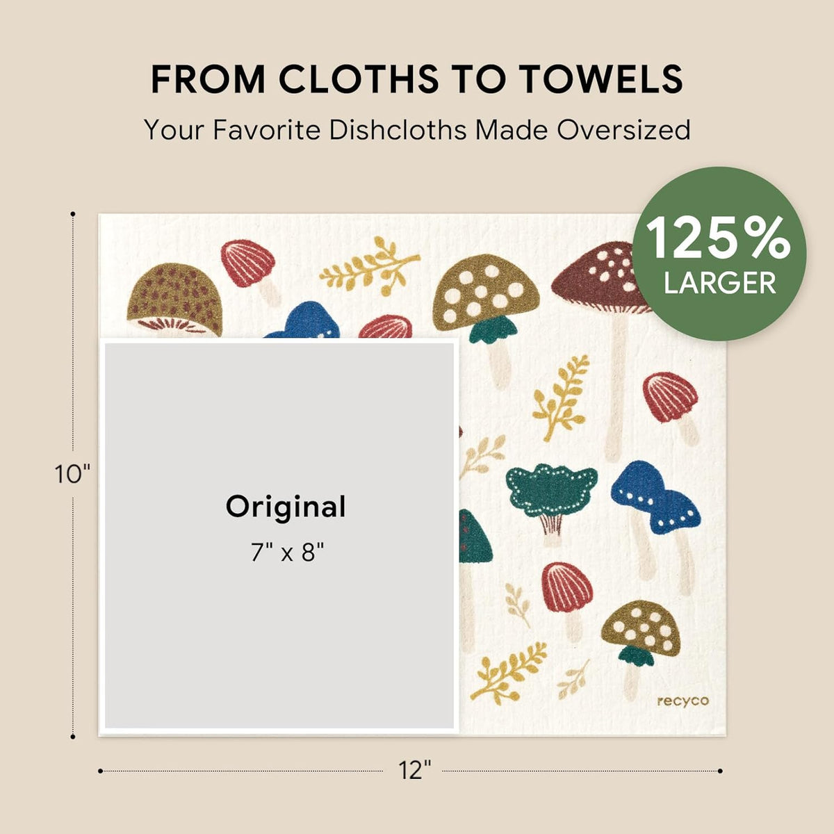 RECYCO Swedish Dishcloths for Kitchen | 4 Pack Oversized Washable Dish Rags | Large Cellulose Reusable Cleaning Paper Towels | Absorbent Counter Dish Cloth Sponge XL Kitchen Wipes, 12" L x 10" W