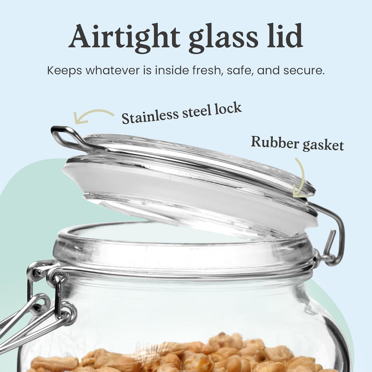Set of 3 Glass Mason Jar 64 Ounces with Airtight Lid Large Jars With Stainless Steel Bail And Trigger Clamps