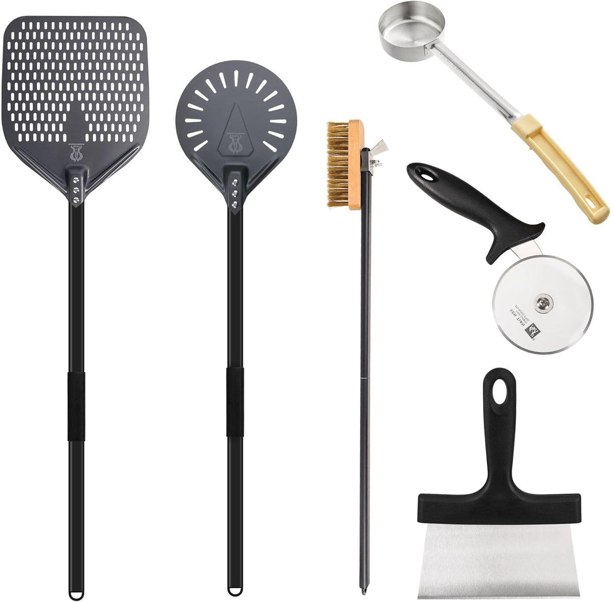 12-inch Hard Anodized Aluminum Pizza Spatula，Set Of 6 Commercial Pizza Oven Utensils, pizza Peel for Indoor & Outdoor Pizza Ovens, Pizza Oven Accessories