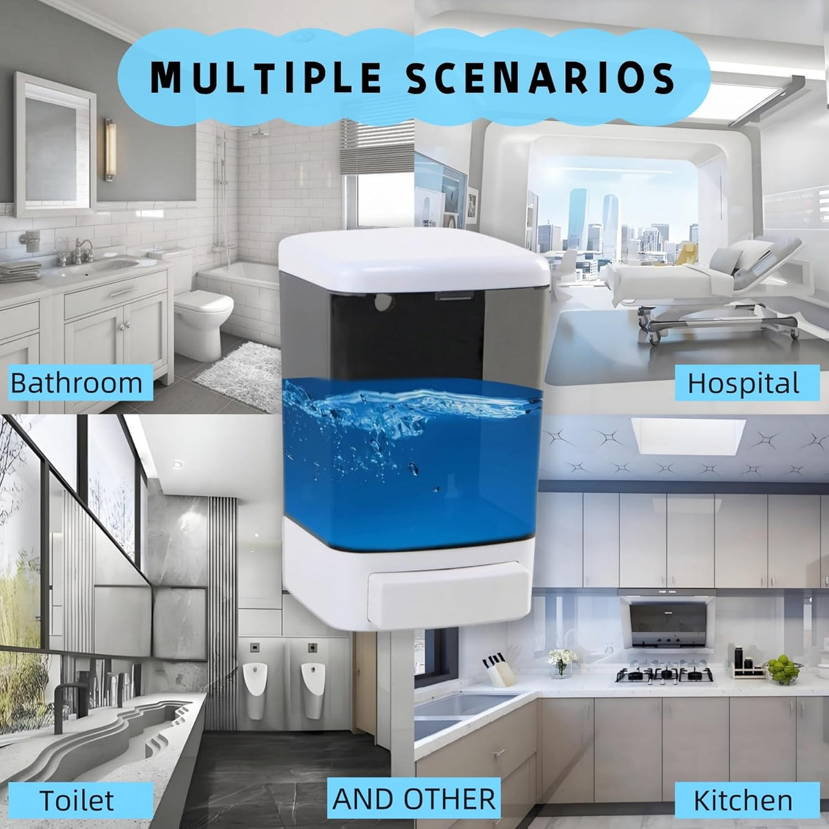 Manual Soap Dispenser Kitchen Bathroom Wall Mounted Hand Dispensers Commercial for Liquid Containers Shampoo Gel Chamber Plastic - (33.8 oz) 1000ml