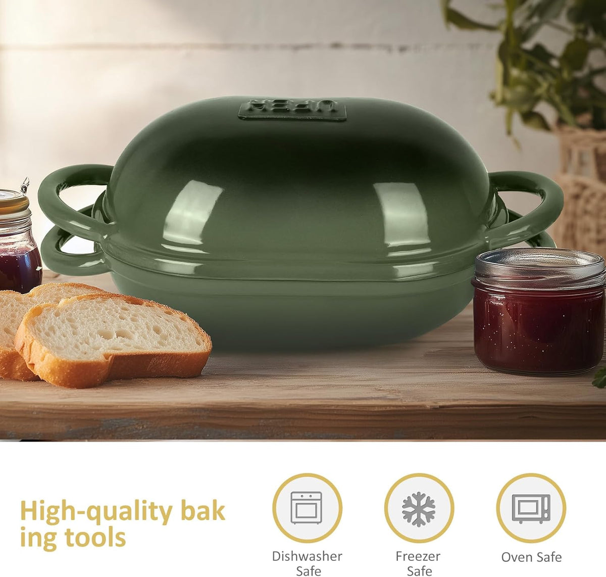 Dutch Oven for Bread Baking – Premium Cast Iron Pot with Lid – Perfect for Sourdough, Artisan Loaves & No-Knead Bread – 2 QT / 1.9L (Enameled, Round, Oven & Stovetop Safe), Green