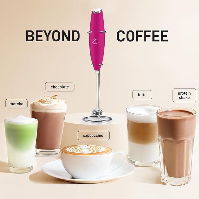 Zulay Kitchen Whisk Milk Frother with 4 Duracell Batteries - Powerful Handheld Foam Maker for Coffee, Lattes, Matcha, Hot Chocolate & Cappuccinos - Whip Creamy Froth in Seconds