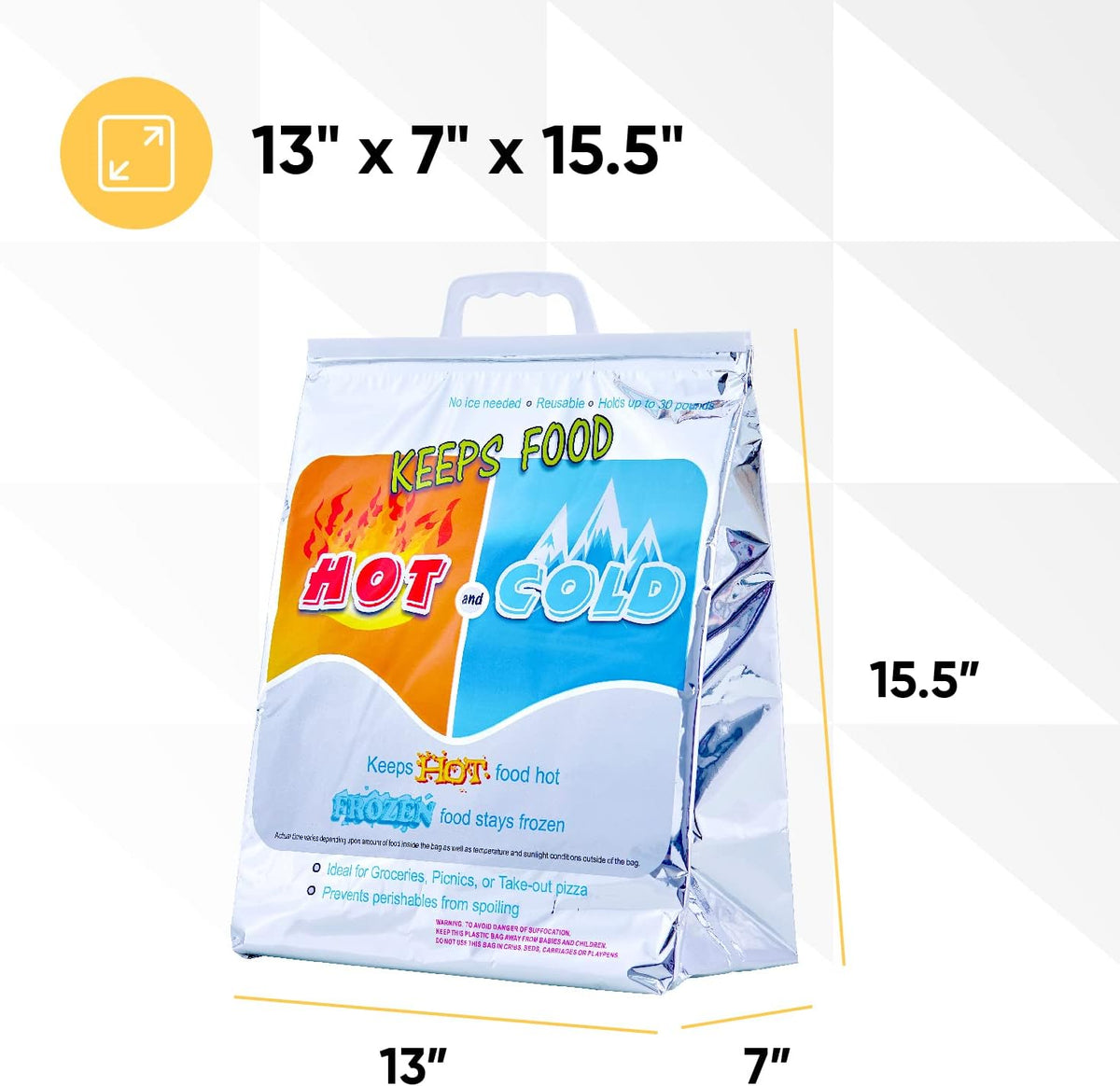 Superio Hot and Cold Stand Up Reusable Insulated Bag- 12 Pack Food Storage for Frozen Items & Hot Items Including Lunch Bags & Grocery Shopping Bags Reinforced Heavy Duty Refrigerated Totes…