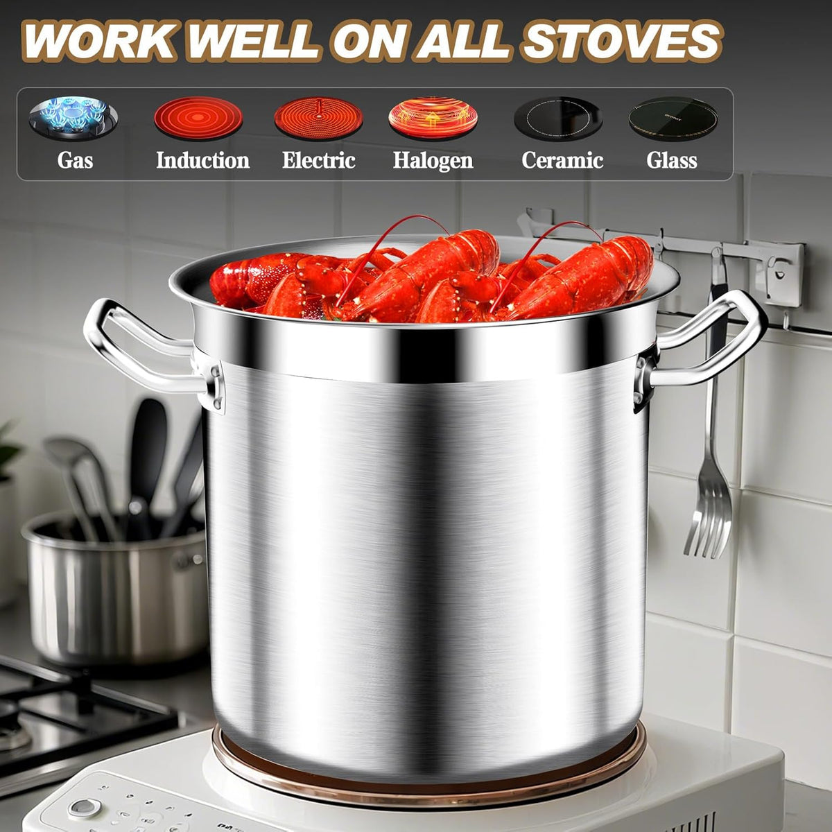 50QT Extra-Large Soup Pot – Perfect for Family Gatherings, Compatible with All Cooking Surfaces