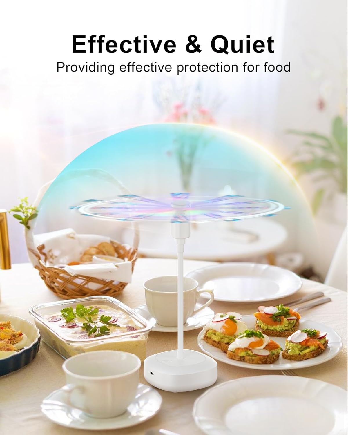 4 Pack Food Table Fan, 2000mAh USB Powered Rechargeable Food Fan, Portable Fan with Flexible Goose-Neck and Soft Blades for BBQ, Patio, Party (White)