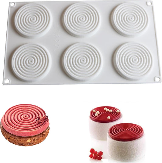 OCPO KITCHEN Spiral Silicone Molds for Baking Mousse Cake, 3D Tourbillon Silicone Baking Molds for French Dessert Pastry Chocolate Cupcake Ice Cream Cake Decoration Mold Spiral Shape (6-Cavity)