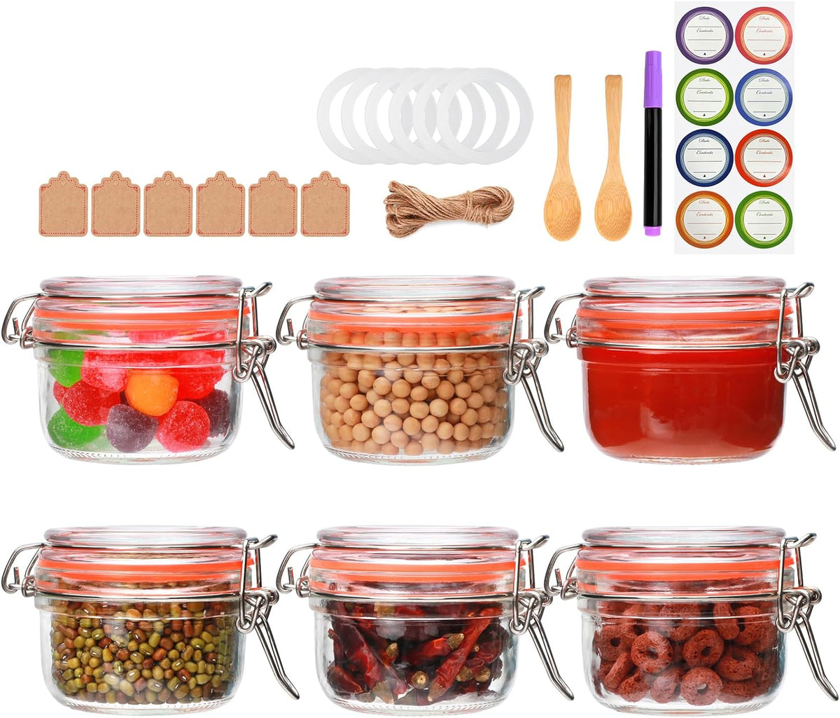 5 oz Glass Jars with Airtight Lid,Small Leak Proof Rubber Gasket Glass Canisters,Glass Food Storage Container for Kitchen,Jam,Spice, Cereal, Beans,Cookies