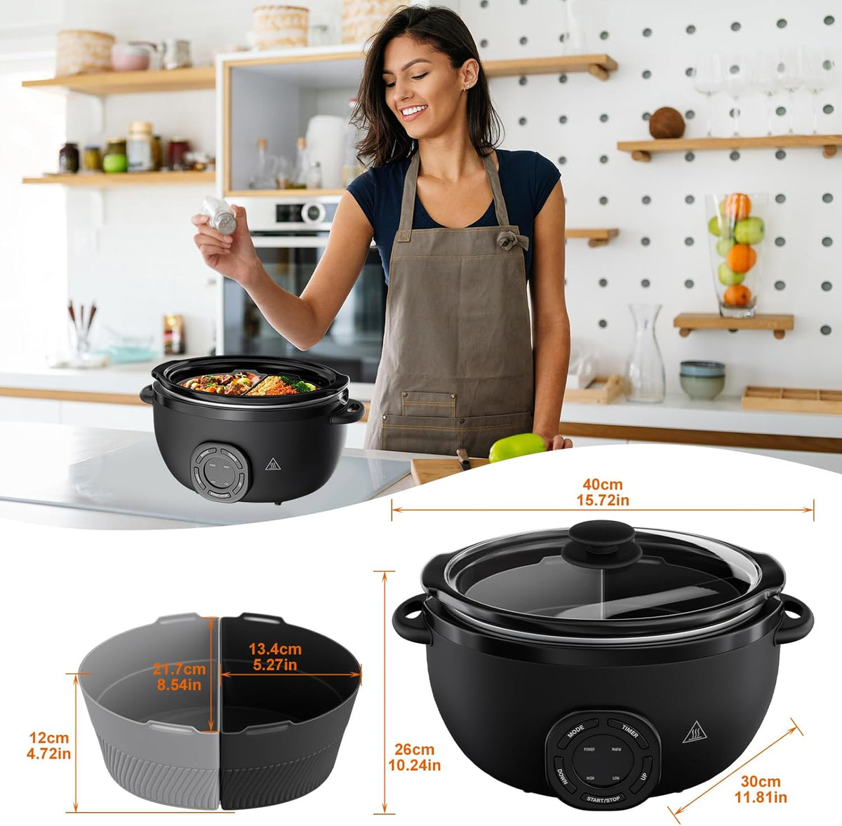 7-Quart Oval Slow Cooker Electric with Nonstick Removable Pot, 3 Temp Settings, Programmable, Dishwasher Safe