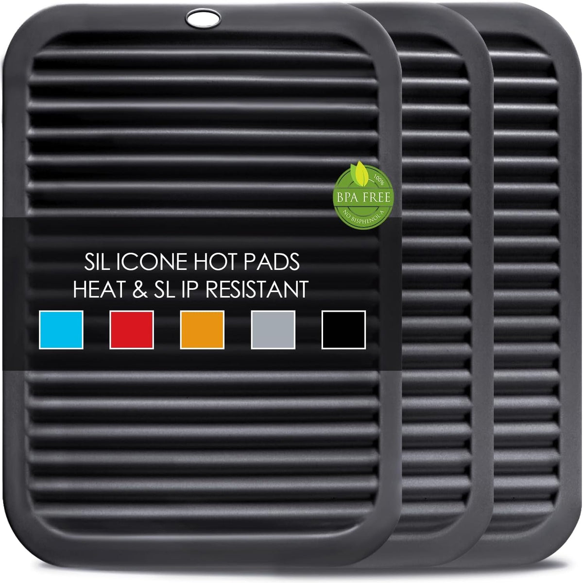 Silicone Trivets for Hot Pots and Pans, 3 Pack Heat Resistant Pot Holders for Kitchen Large Silicone Trivet Mat for Hot Dishes, Black Hot Pads for Kitchen Counter, Hot Mats Spoon Rest, 9 * 12 Inches