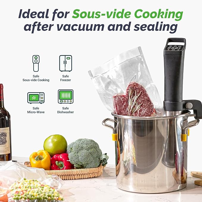 GERYON Vacuum Sealer Machine, Food Vacuum Sealer with Powerful Suction | Slim Design | Easy to Use | Led Indicator Lights for Sous Vide, Meal Prep, w/Starter Kits for Vacuum Seal Container (Black）