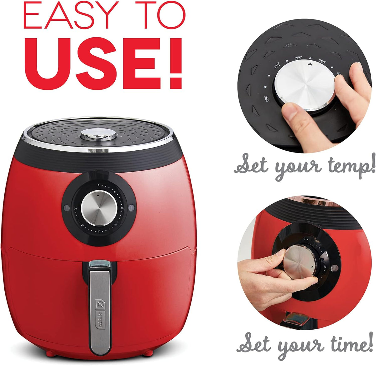 Dash Deluxe Electric Air Fryer + Oven Cooker with Temperature Control, Non-stick Fry Basket, Recipe Guide + Auto Shut off Feature, 1700-Watt, 6 Quart - Red