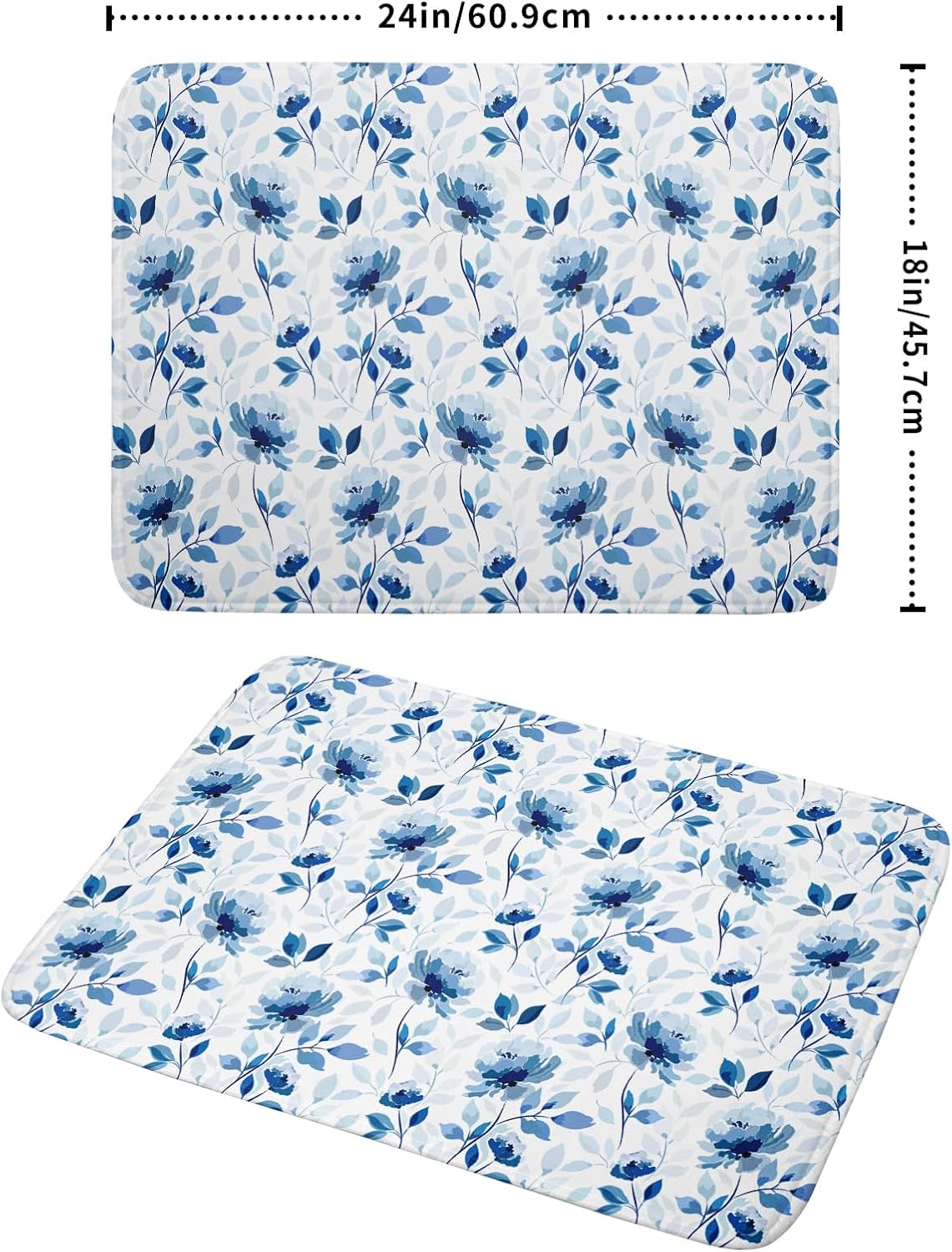 Blue Floral Dish Drying Mat 18x24 inch Flower Leaves Dish Rack Pad Microfiber Washable Dishes Drainer Pad Kitchen Countertop Accessories