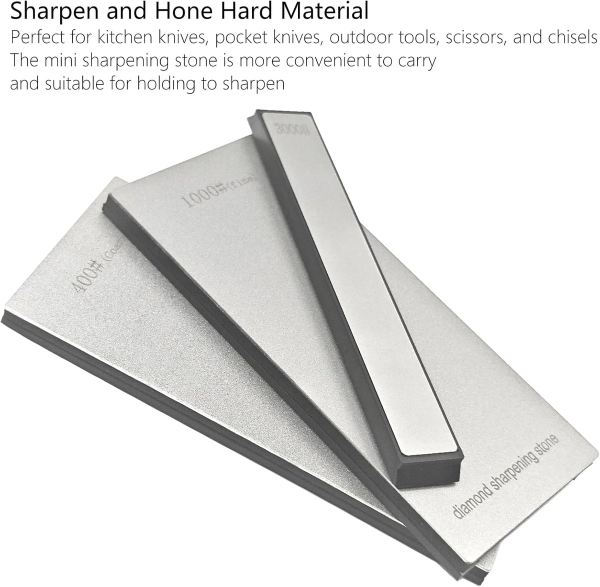 Diamond Sharpening Stone Set, Coarse 400 Grit/Fine 1000# / Extra Fine 3000 Grit, Knife Sharpener Stone, 2 Sizes Whetstone Tool with Non-Slip Base, Diamond Plate Honing Stone, Hone Sharpener