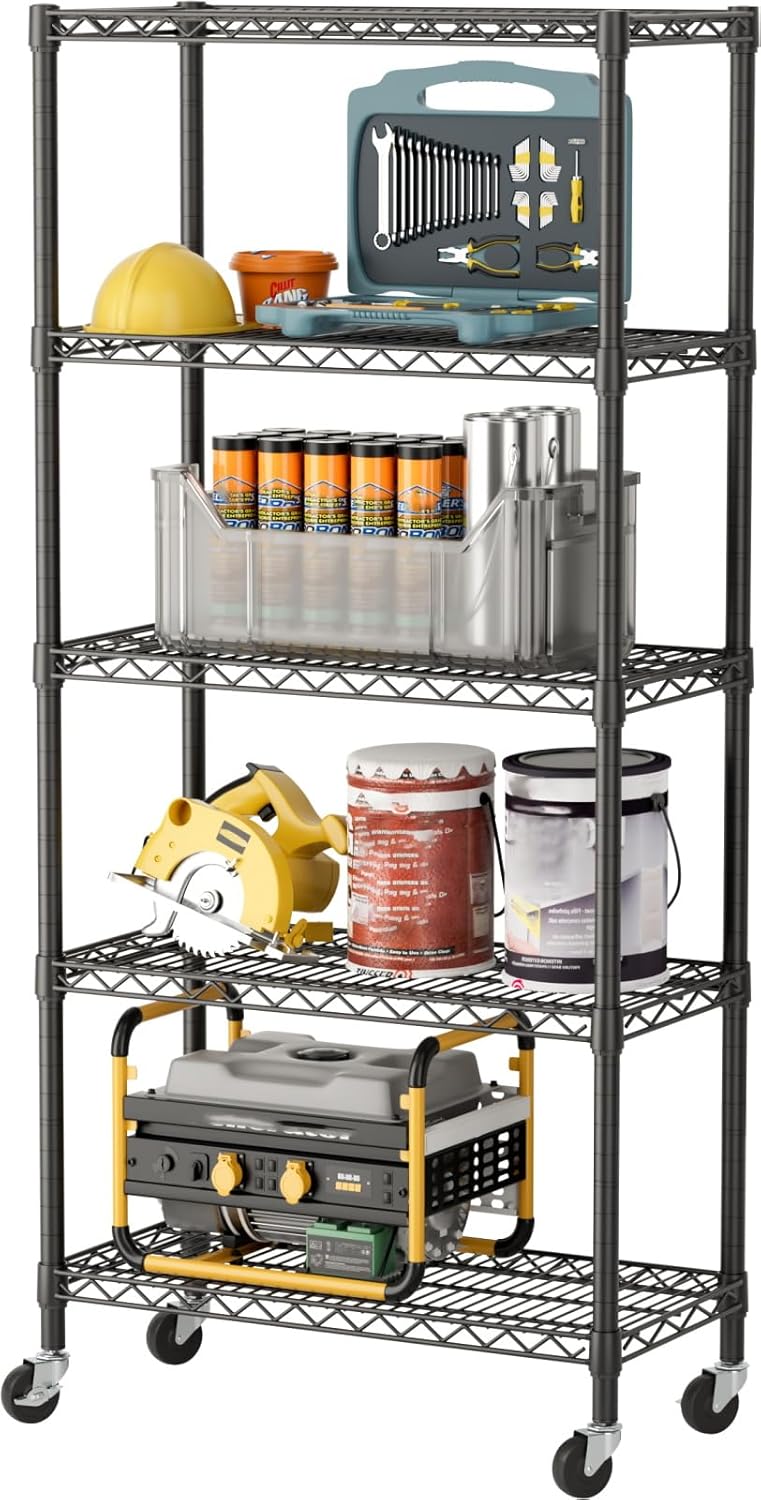 SINGAYE Garage Heavy Duty Shelving Unit Kitchen Pantry Close Home Organizers and Storage Bathroom Shelf Laundry Room Organization Industrial Book Metal Wire Adjustable Shelves