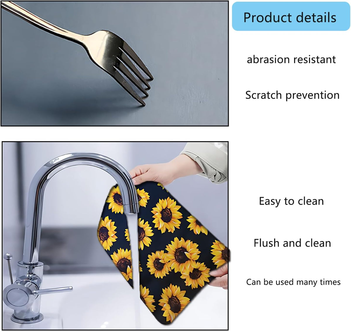 Dish Drying Mat Foldable Fall Kitchen Drying Mat Absorbent Sink Mat Multi-Purpose Coffee Pad Easy To Clean,Kitchen Gadgets,sunflower decor(sunflower) (16inches*20inches)