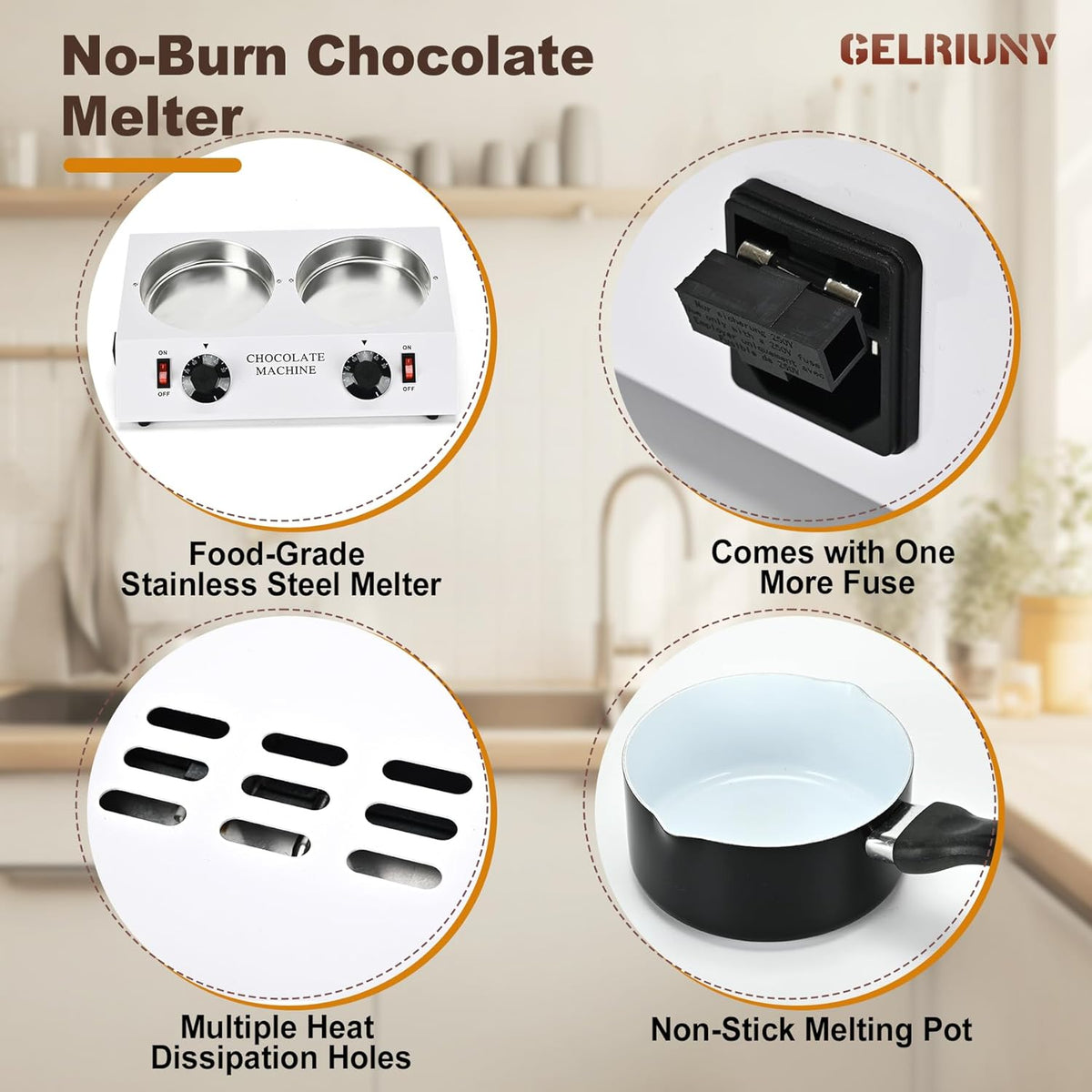 Electric Chocolate Melting Machine, Chocolate Warmers(2x1L Ceramic-Coated Pots, Chocolate Dipping Fork Spoons Set) Fast and Even Melting | PTC Heating| Temp Control, Ideal for Chocolate, Candy, Butter