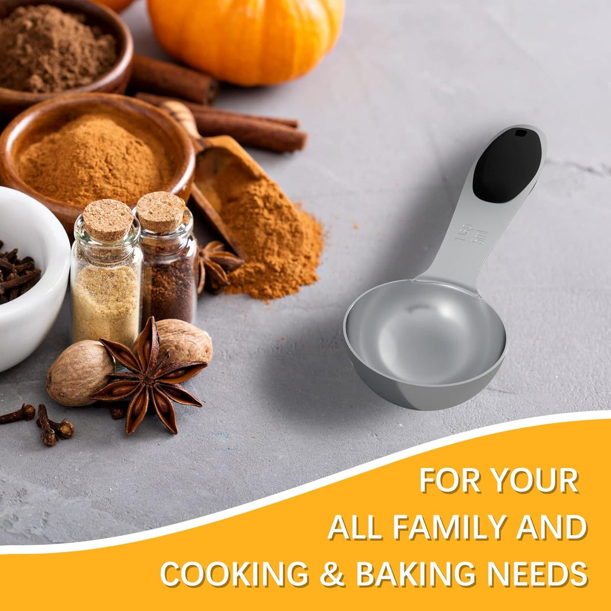 2PCS 1 Tsp(1/3tbsp, 1/6oz, 5ml) Single Measuring Spoon with Black Silicone Grip, Stainless Steel Individual Measure Scoop Only
