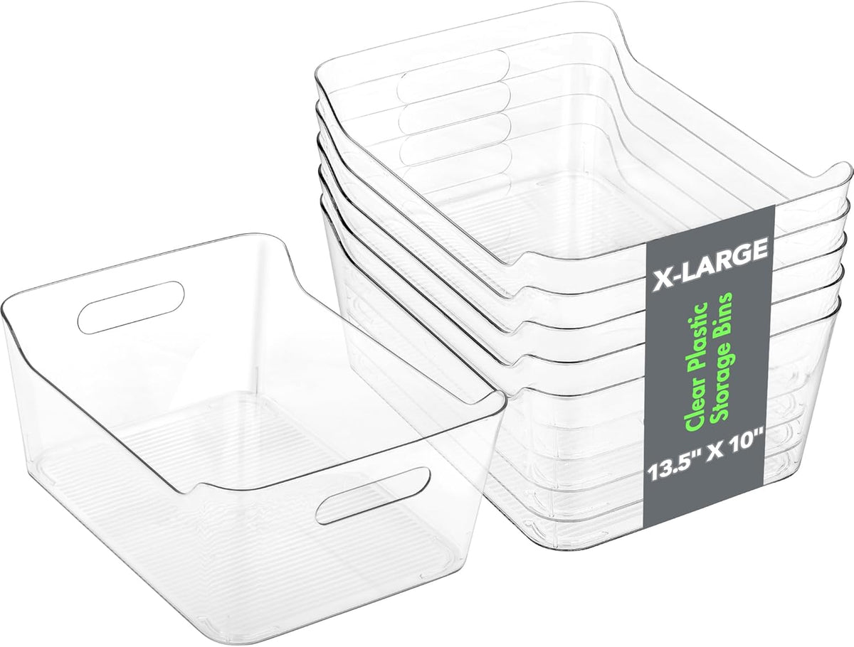 Tiawudi 2 Pack Plastic Storage Bins, Extra Large Pantry Organizer, 13.5" x 10" Clear Storage Containers and Organizer Bins, Multi-Use Bins for Home, Kitchen, Closet and Cabinet