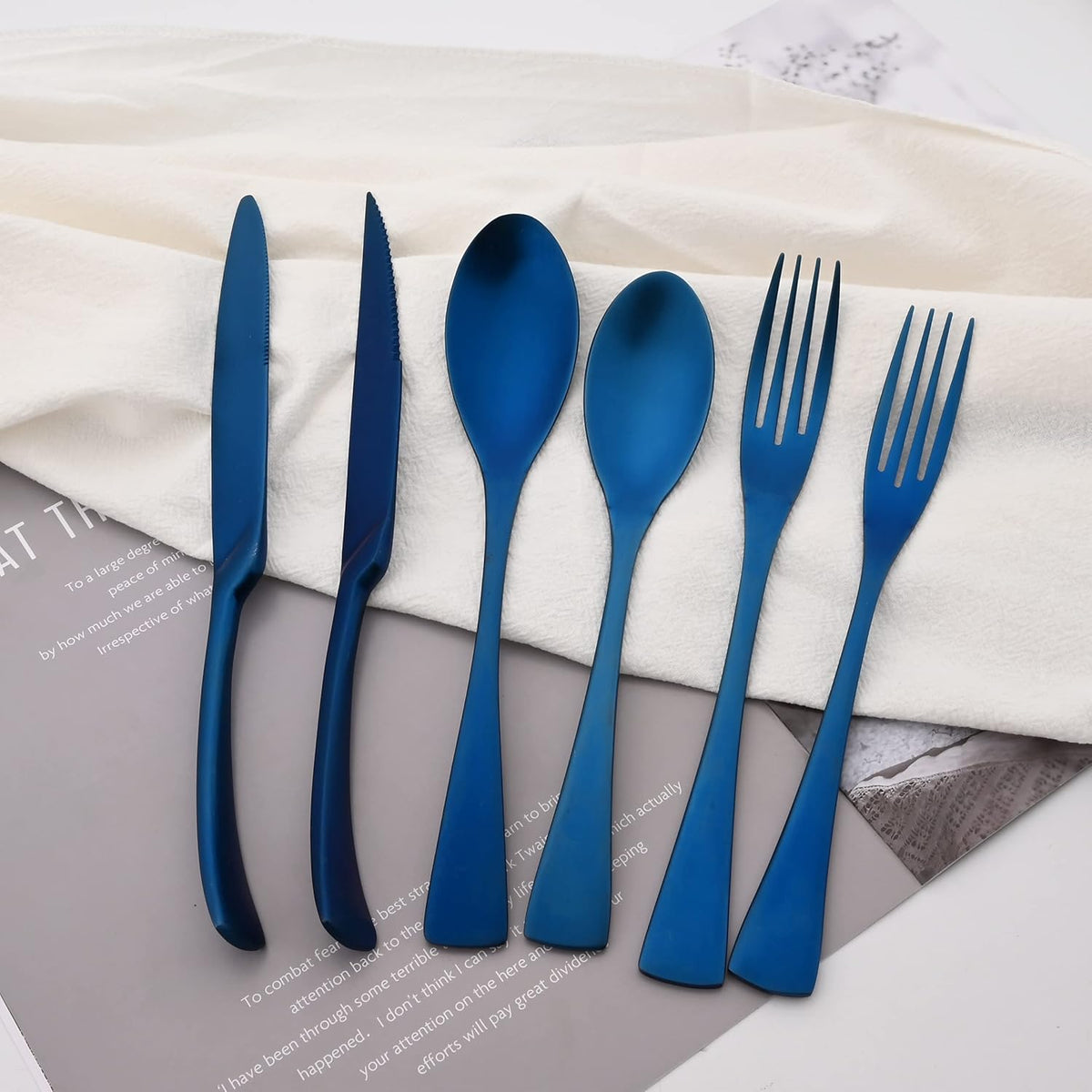 Luxury 18/10 Stainless Steel Matte Blue Cutlery Flatware Set - Utensil Set Steak Spoons and Forks Knife Silverware Set,Service for 4 (24-Piece)