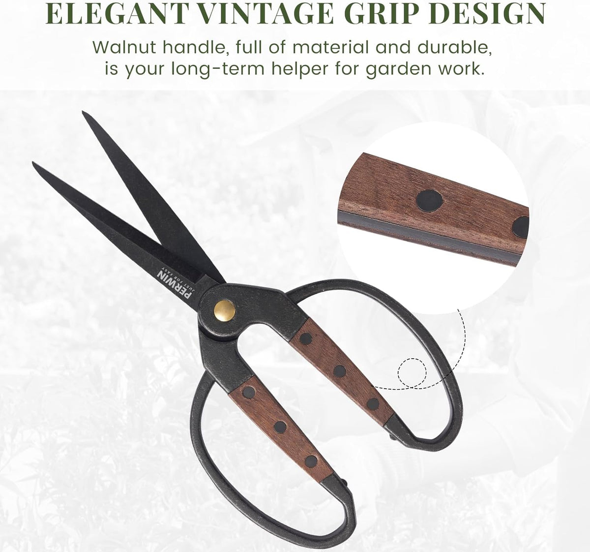 Garden Flower Bonsai Scissors,Walnut Wide Handles Pruning Gardening Scissors Floral Shears for Gardening,Succulent Harvest, and Precision Plant Trimming Care