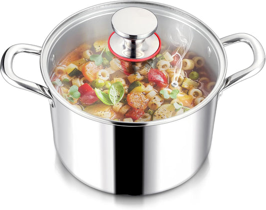 LIANYU 6QT 18/10 Stainless Steel Stockpot with Lid, Tri-Ply Heavy Duty Soup Cooking Pasta Canning Pot, 6 Quart Boiling Strew Simmer Induction Pot, Dishwasher Safe Cookware