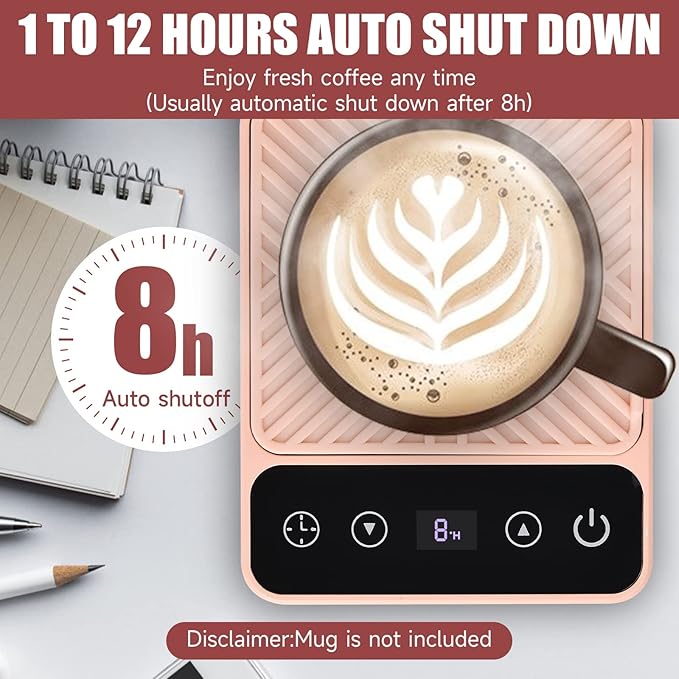 Mug Warmer - Electric Coffee Mug Warmer with Timer,Coffee Cup Warmer for Desk Auto Shut Off,Smart 6-Temperature Control, Coffee Accessories for Coffee Lovers, Pink