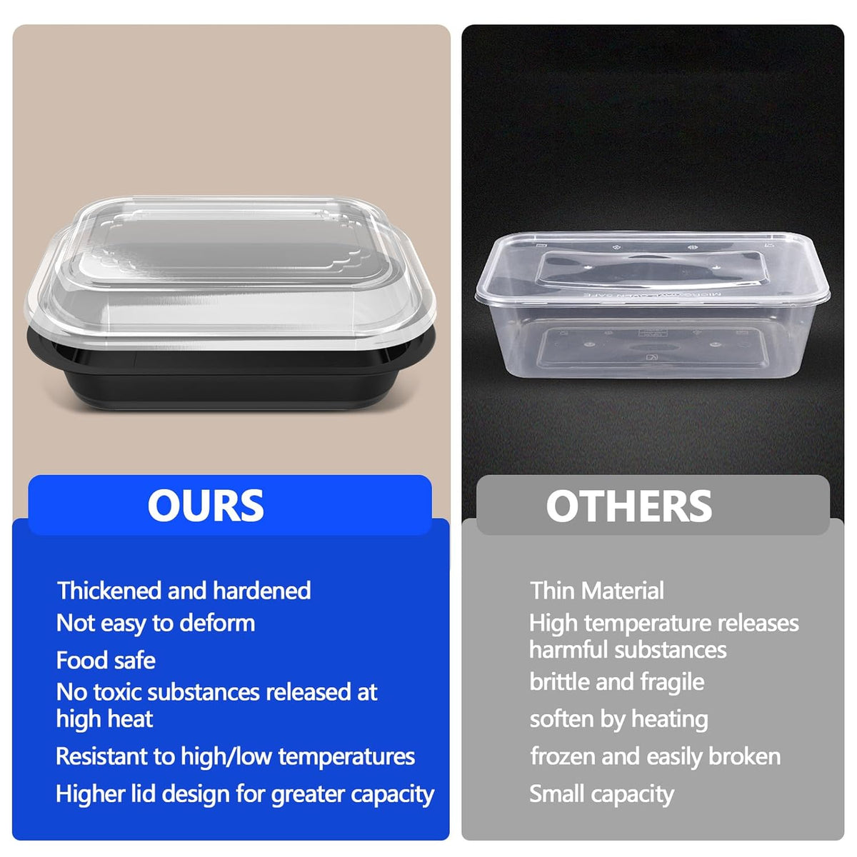 50 Pack (100-Piece) - 28oz Meal Prep Containers Salad & Snack Storage for Lunch | BPA Free & Leakproof Food Containers | To Go Take Out Plastic Bento Box | Microwave, Freezer, Dishwasher Safe