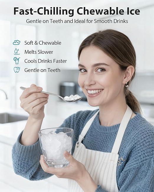 Aeitto Nugget Ice Maker Countertop, 42lbs/24H Ice Machine with 1.5L Water Tank, Rapid Ice Release in 6 Mins, Self-Cleaning Pebble Ice Maker with Basket and Scoop for Home Office RV and Party, Silver