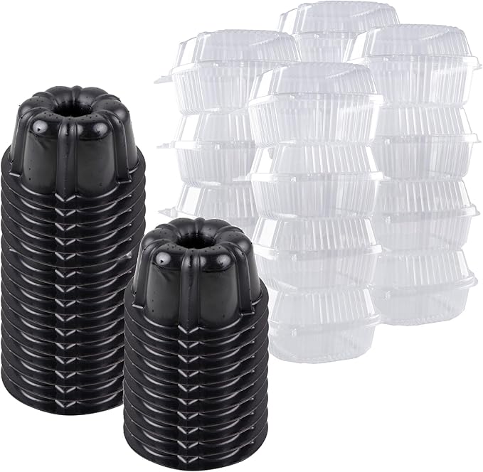 O’Creme Bakeable Plastic Mini Cake Pan with Container - Baking Pan With Non-Stick Silicone - Reusable Mold For Baking and Much More - and Clear Snap-Closure Container - 25 Cake Pans + 25 Containers