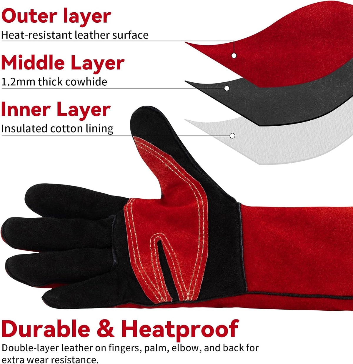 16 Inch Welding Gloves Heat Resistant 932°F for BBQ,Oven,Grill,Fireplace MIG,TIG,Stick Welding,Forging,Animal Handling (L-Large)