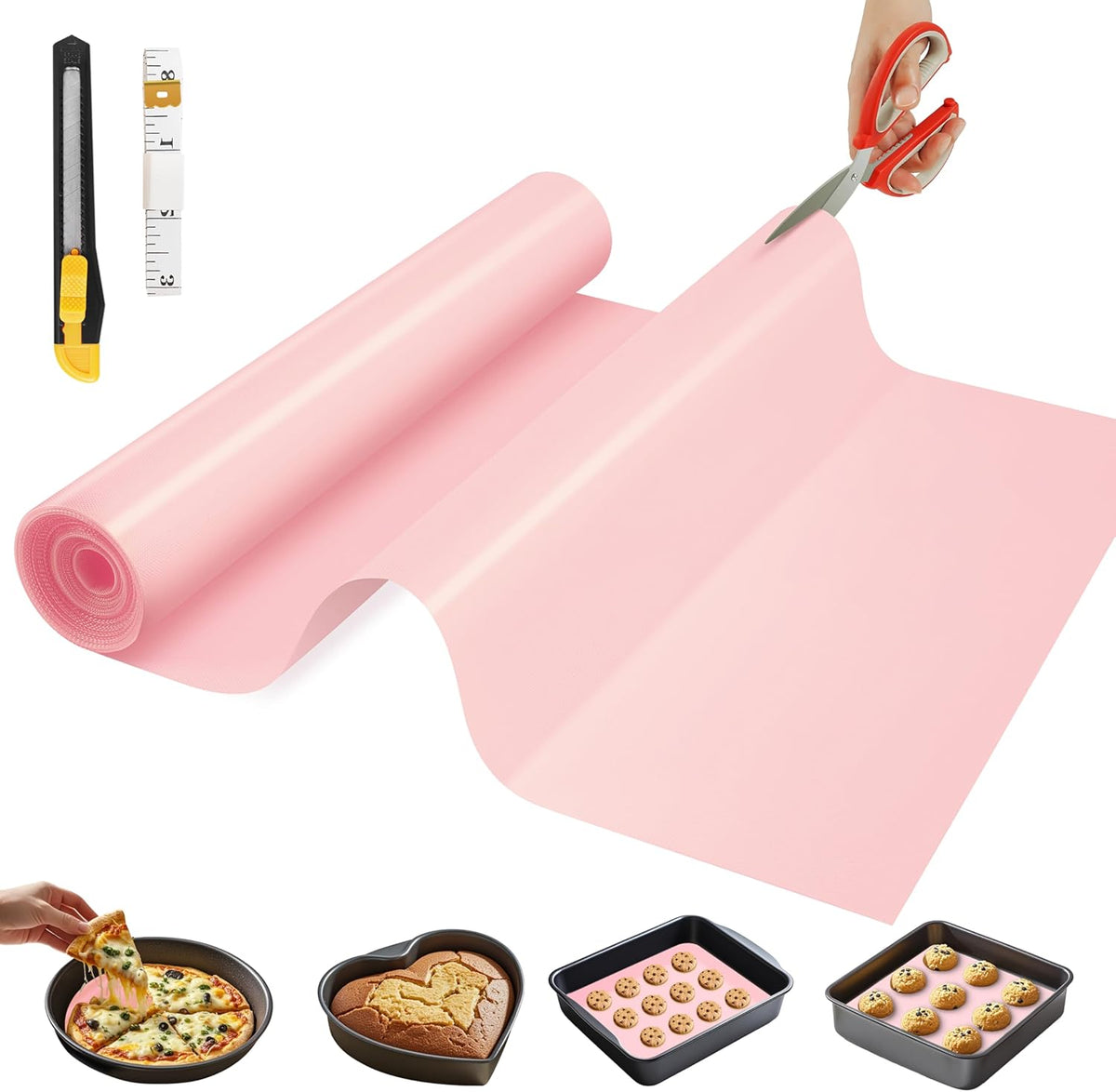 Silicone Baking Mat, 12 IN x 10 FT Free Cutting Baking Sheet, Non-Stick Reusable Dough & Pastry Mat, Non-Slip Silicone Mat Roll for Air Fryer Liner, Freeze Dryer, Oven Baking Pan, Kitchen Counter