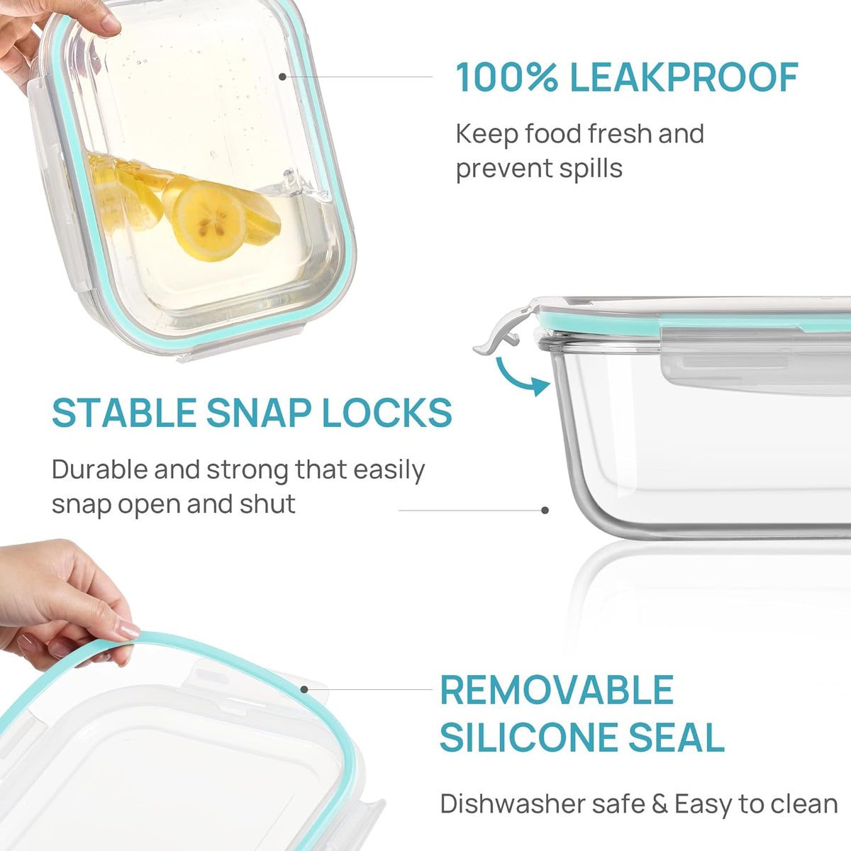 Vtopmart 2Pack 2260ml/ 76.4oz Large Glass Storage Containers with Lids, Meal Prep Food Container Set with Snap Airtight Lid for Baking, Microwave, Oven, Leak Proof, for Freezer, Dishwasher, Green