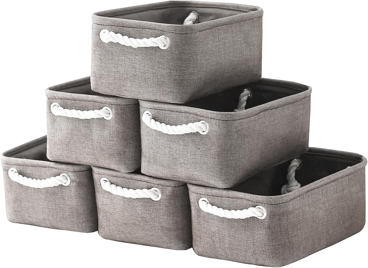 TcaFmac Basket for Organizing Cube Stgorage Bin - Small 6 Pack Fabric Storage Cubes Collapsible Baskets for Shelves with Rope, Bins for Organization Toy(Grey 12x8x5.2 inch)