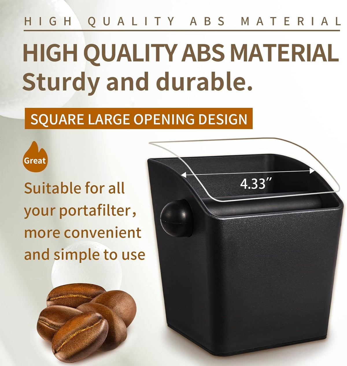 Knock Box Square High Sidewall Design Espresso Knock Box Shock-absorbent Knock Box Espresso with Removable Knock Bar and Non-Slip Base Espresso Accessories for Home/Office