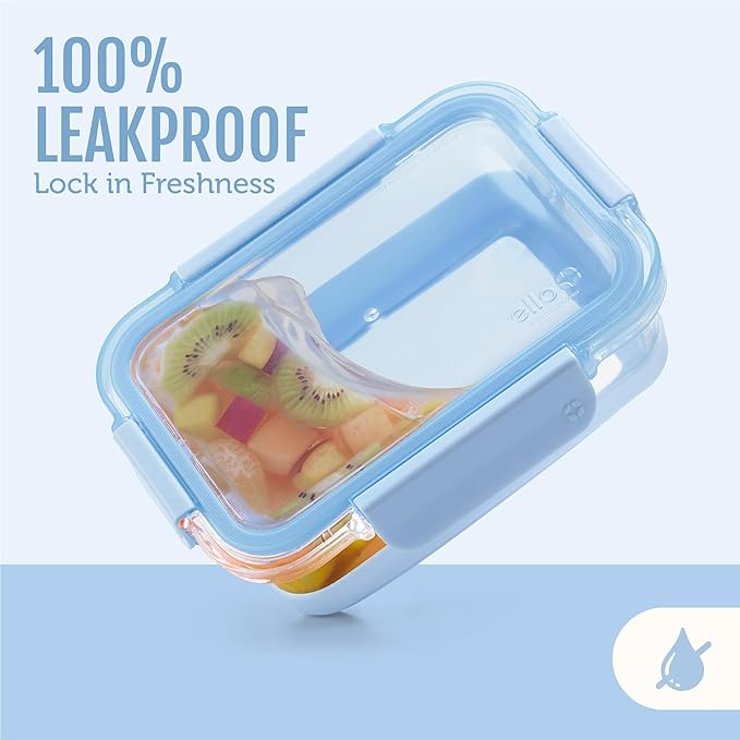 Ello Duraglass 3.4 Cup Meal Prep Sets 10Pc, 5 Pack Set- Glass Food Storage Container with Silicone Boot and Airtight BPA-Free Plastic Lids, Dishwasher, Microwave, and Freezer Safe, Halogen Blue