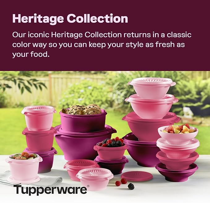 Tupperware Heritage Collection, New 36 Piece Food Storage Container Set in Vintage Pink, Dishwasher Safe and BPA Free (18 containers, 18 lids)
