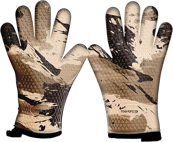 Kitchen perfection XL Silicone Smoker Oven Gloves-Extreme Heat Resistant BBQ Gloves-Handle Hot Food Right on Your Grill Fryer&Pit|Waterproof Grilling Cooking Baking Mitts|Superior Value Set+3 Bonuses