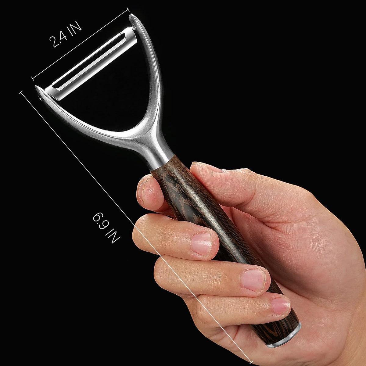Premium Y Type 304 Stainless Steel Multifunctional Kitchen Peeler Real Wood Handle Ultra Sharp Blade Vegetable Potato Apple(Wenge)