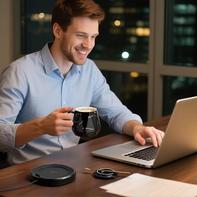 Coffee Mug Warmer & Awesome Mug Set, Smart Heated Electric Coffee Cup Warmer for Desk Office, 4 Temperature Control Tea Coffee Beverage Warmer, 8 Hours Auto Shut Off, Birthday Gifts for Women Man