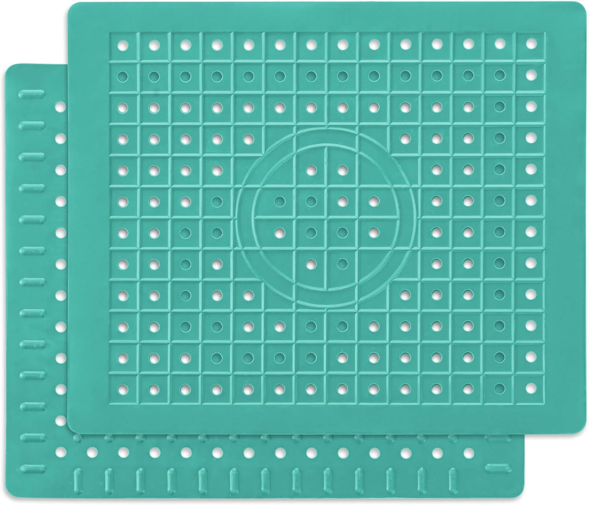 WILLKOMMEN Kitchen Sink Mat, 12" x 10" Rectangular Sink Protector Pad, Fast-Draining Grid Design Liner, Dish Drying Mat 2 Pack Mint Green