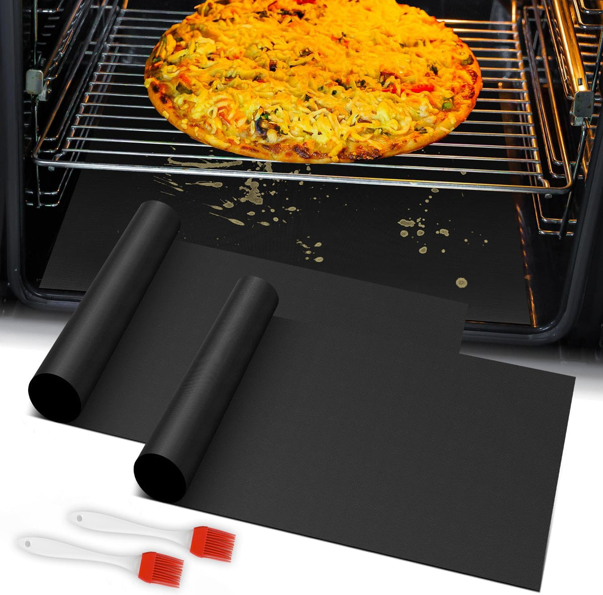 Oven Liner for Bottom of Oven, 2 Pack Heavy Duty Oven Liners for Electric Stove, Heat Resistant Stovetop Protector Air Fryer Grill Mat, Reusable Gas Toaster Microwave Oven Drip Liner Teflon Sheets