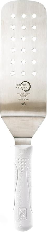 Mercer Culinary Millennia Perforated Turner, 8 Inch x 3 Inch Blade, White Handle