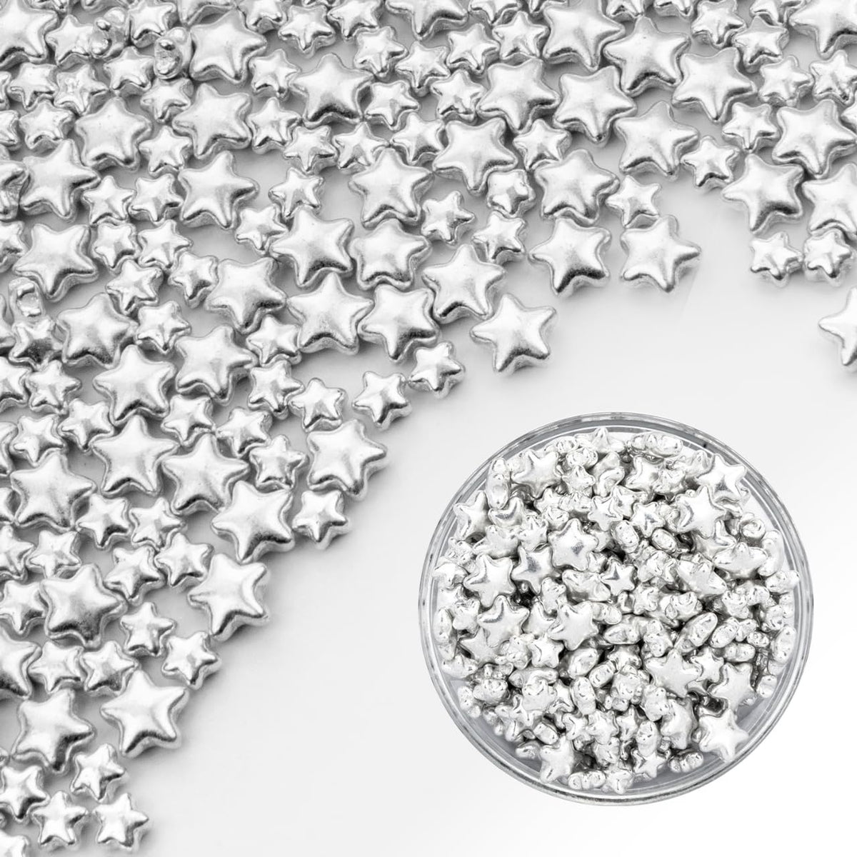 Dazzjoy Edible Silver Star Sugar Sprinkles, 4.23oz, Mix Size, Candy Star Sprinkles for Cake Decorations and Cupcake Toppers, Ice Cream, Wedding Party Valentines Easter Supplies