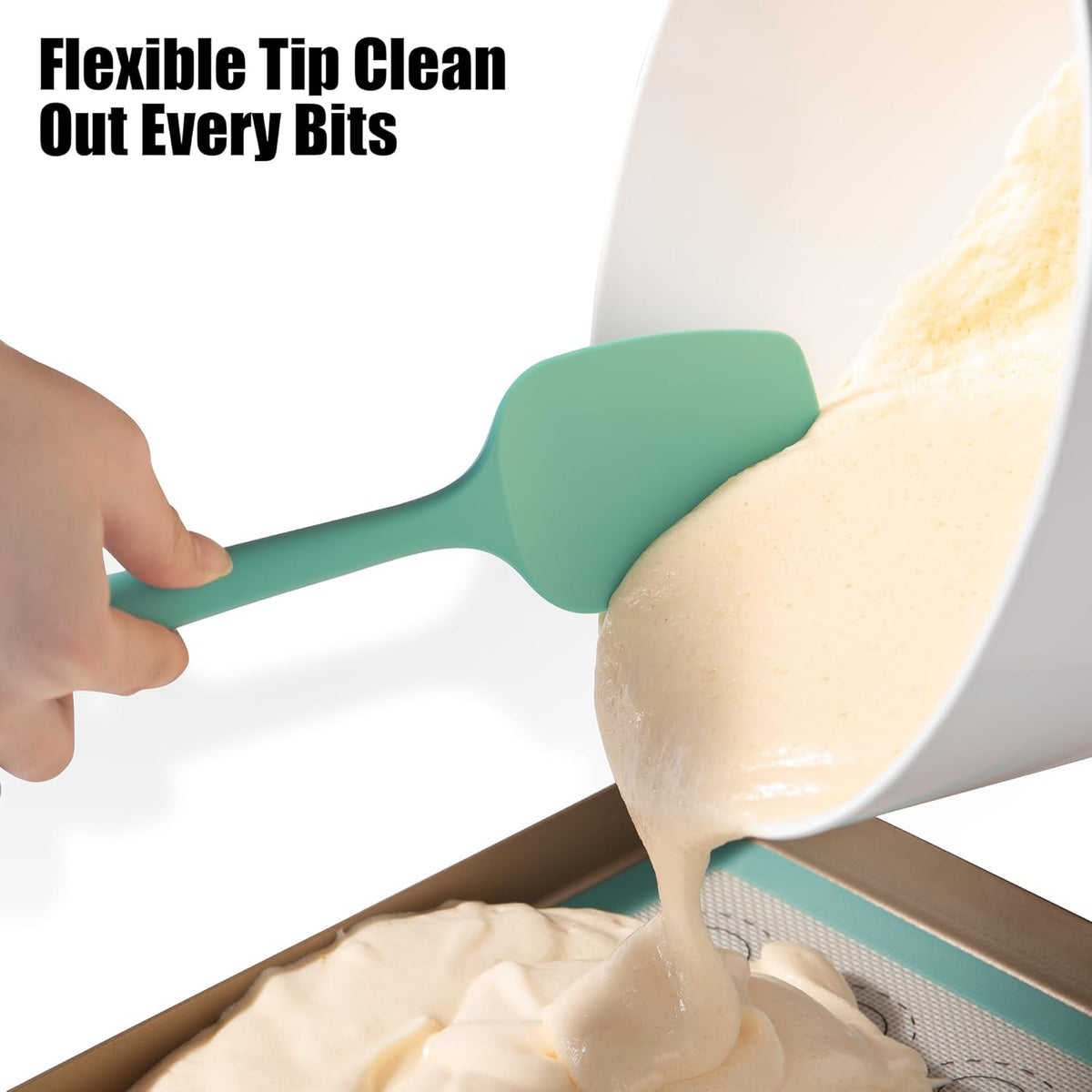 Heat Resistant Silicone Spoon Spatula, Doosu 600°F High Temp Flexible Cooking Spoons Kitchen Rubber Spoonula Scratch-Proof for Mixing Stirring Scraping Serving Non-Stick Cookware (11.4in, Aqua Sky)