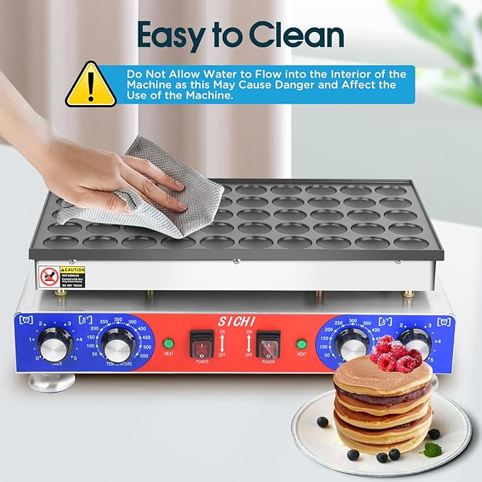SICHI Mini Pancake Maker - 50Pcs Mini Dutch Pancake Maker With Nonstick and Quick Heat-Up, Mini Pancakes Maker Machine With 2 Thermostats & 2 Timers Separate Control, Commercial Pancake Maker Machine