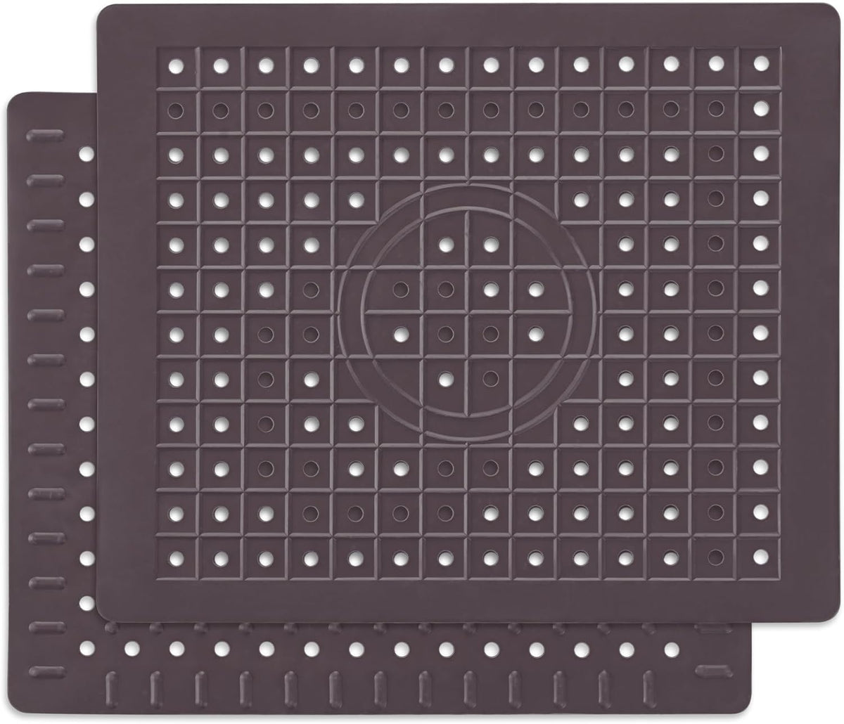 WILLKOMMEN Kitchen Sink Mat, 12" x 10" Rectangular Sink Protector Pad, Fast-Draining Grid Design Liner, Dish Drying Mat 2 Pack Coffee