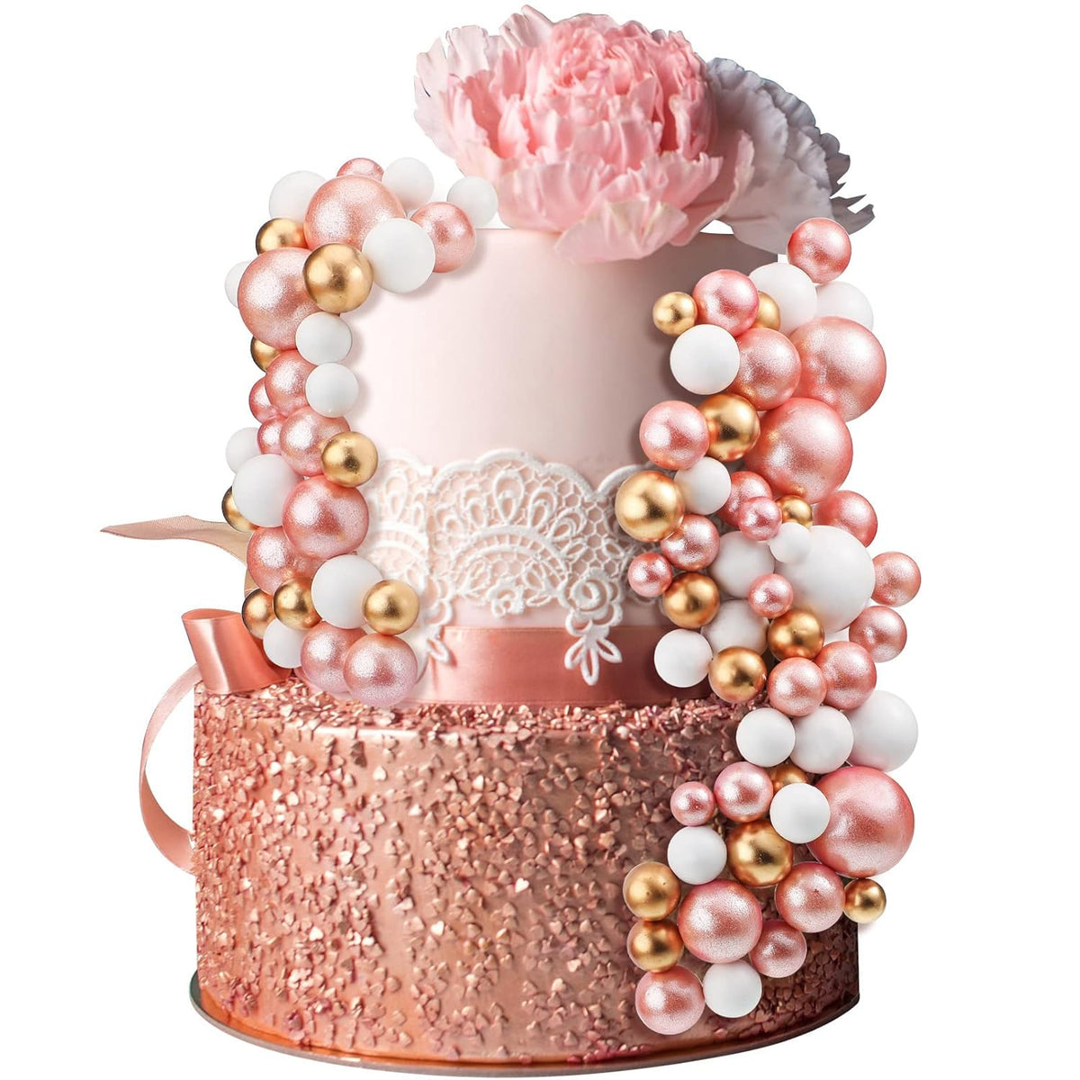 108 Pcs Balls Cake Topper DIY Cupcake Insert Foam Balloons for Cake Baking Wedding Anniversary Birthday Decoration(Rose Gold, White, Gold,Multi Sizes)