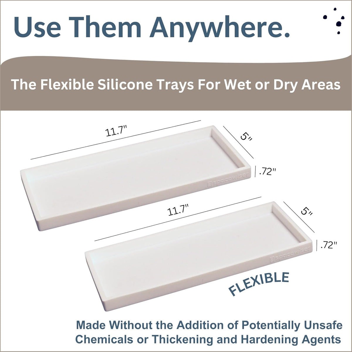 Countertop and Vanity Tray - 2 PC Large 11.7" Silicone Bathroom Trays, Counter Organizer, Dish Soap Sponge Holder Kitchen Sink Tray Organizer, Sink Caddy Toothbrush Key Kitchen Soap Trays